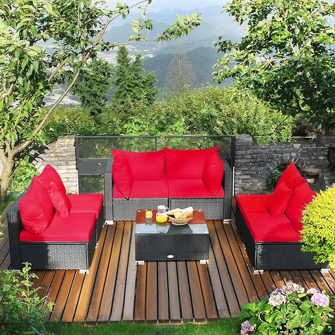 Tangkula 7 Piece Patio Furniture Set, Outdoor Sectional Sofa w/Pillows and - Image 3