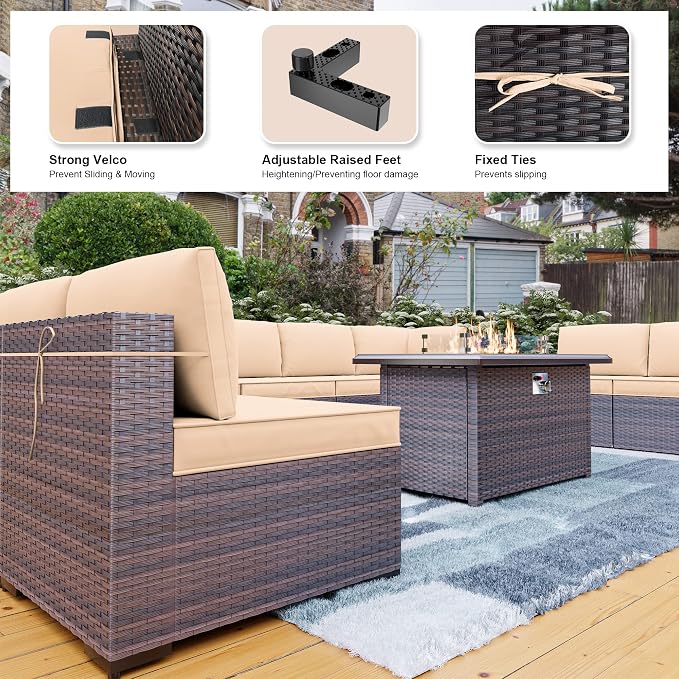 Kullavik 13 Pieces Outdoor Patio Furniture Set, PE Wicker Rattan Sectional Sofa - Image 4