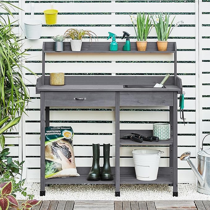 Yaheetech Outdoor Potting Bench Table Potters Benches Garden Workstation - Image 6