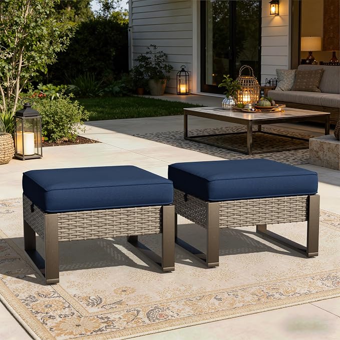 Joyside Outdoor Patio, All-Weather PE Rattan Ottomans Footstools - Image 8