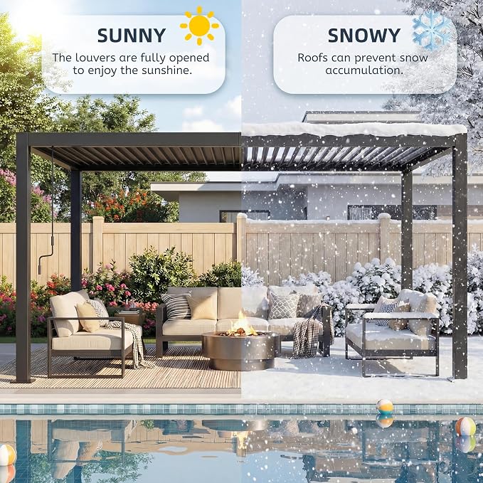 10' x 13' Louvered Pergola, Metal Patio Pergola - Image 7