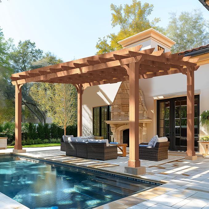 BlueWish 12’x16’ Patio Pergola, Cedar Wood Pergola - Image 7
