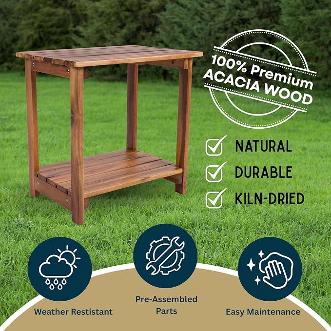 Shine Company Indoor/Outdoor Providence Rectangular Acacia Wooden Side Table - Image 5