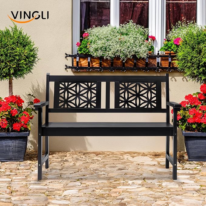 VINGLI 47" Outdoor Wood Bench, All Weather Outdoor Wooden Patio Garden Bench - Image 8