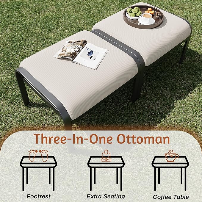 HOMREST Metal Outdoor Ottoman, 2-Piece Aluminum Footstool w/Removable Cushion - Image 6