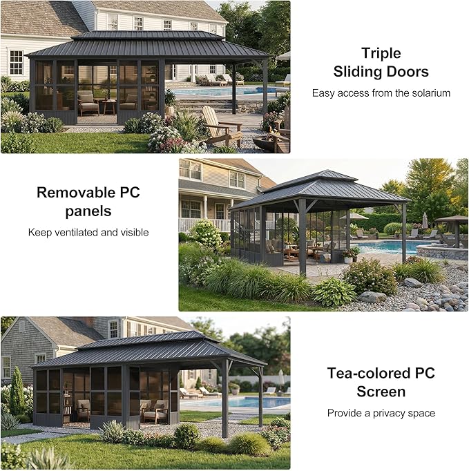 PURPLE LEAF 12' X 24' Extended Outdoor Solarium Permanent Hardtop Enclosed - Image 6