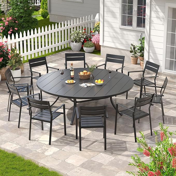 Patio Dining Table for 8-10, Round Metal Outdoor Table - Image 2