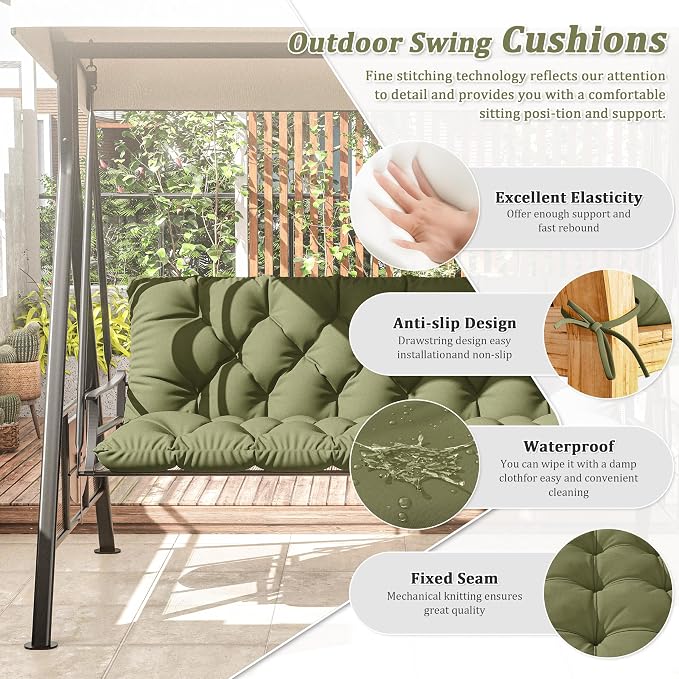 Porch Swing Cushion with Backrest 2-3 Seater Outdoor Bench Cushions Waterproof - Image 3