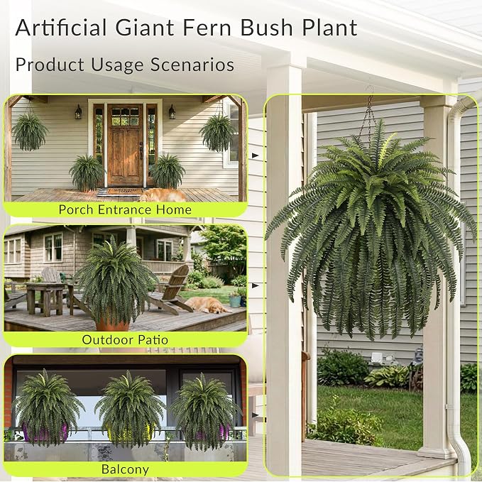 68" Artificial Ferns for Outdoor, UV Resistant Giant Faux Boston Fern Bush - Image 5