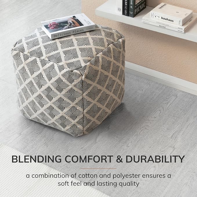 Anji Mountain Artisan Crafted Cotton Blend Pouf Ottoman | Versatile Floor - Image 3