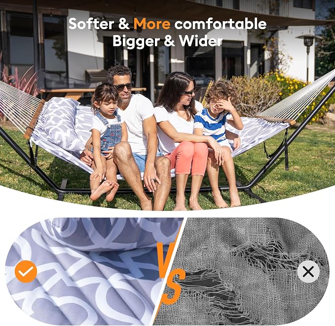 Double Hammock with Spreader Bar, Soft Pillow, Max Load 500lbs, Portable Hammock - Image 4