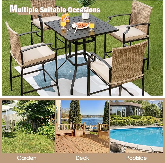 Tangkula Patio Rattan Bar Stools Set of 4, Outdoor Wicker Bar Height Chairs - Image 7