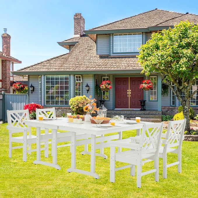 HDPE Outdoor Dining Set, 6-Piece Outdoor Table and Chairs Include 4 Dining - Image 6