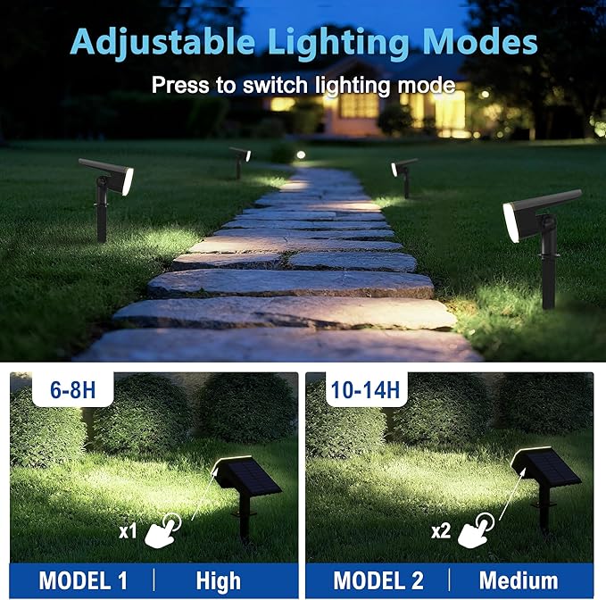Solar Lights Outdoor Waterproof IP65, Auto On/Off, 6000K 2 Lighting Modes - Image 2