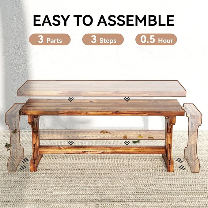 Outsunny Outdoor Wooden Bench, 2-Person Rustic Patio Garden Bench Seat - Image 6