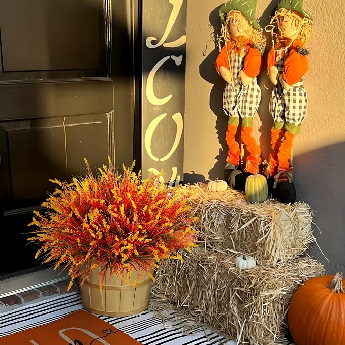 Artificial Fake Plants Flowers for Outdoors Fall Decor, 12 Bundles Fall Leaves - Image 7