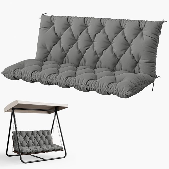 Porch Swing Cushion with Backrest 2-3 Seater Outdoor Bench Cushions Waterproof by Snubbull