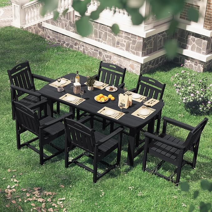 HDPE Outdoor Dining Set, Patio Table and Chairs Set, All-Weather 7-Piece - Image 7