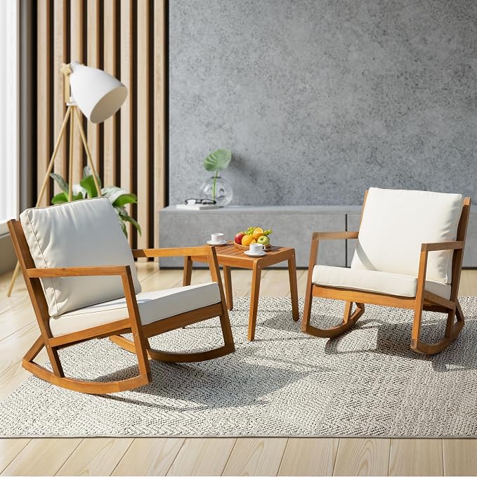 IDZO Rocking Chairs Design Heavy Duty 400lbs Capacity Wood Patio Bistro Set 3 by Idzo