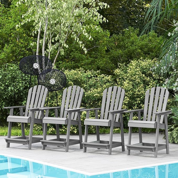 Tangkula Outdoor Bar Stool, HDPE Tall Adirondack Chair by TANGKULA