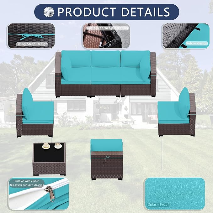 Outdoor Patio Furniture Set, 7 Pieces Outdoor Sectional Furniture Patio Sofa - Image 4