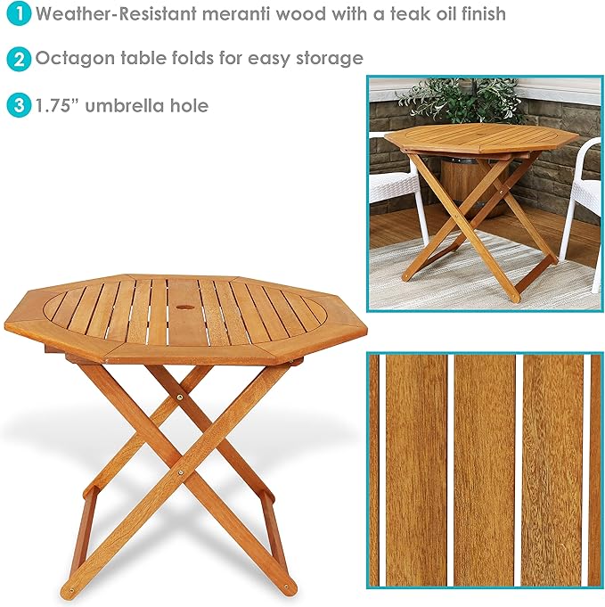 Sunnydaze Folding Meranti Wood Outdoor Dining Table - Image 4