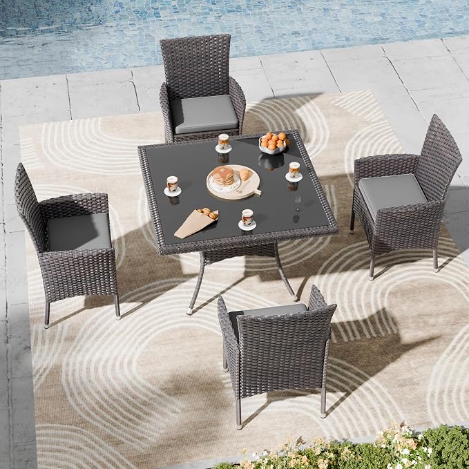 Kullavik 5-Piece Outdoor Dining Set Patio Rattan Furniture Set, Patio Dining - Image 7