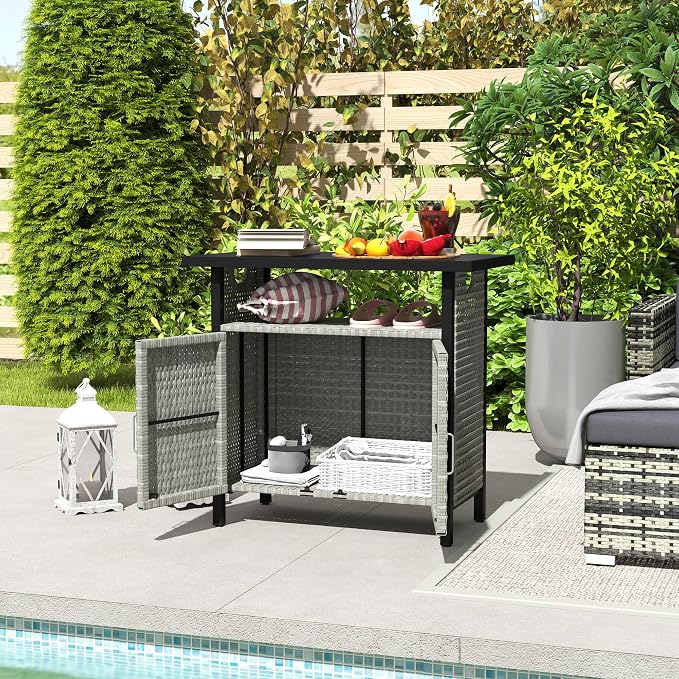 Outsunny Outdoor Pool Towel Storage Cabinet Organizer, Outdoor Bar Table - Image 8