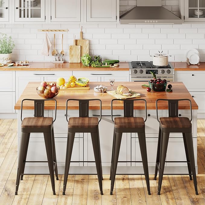Bar Stools Set of 4 Metal Bar Stool Counter Height Bar Stools Rusty, Modern 26" - Image 6