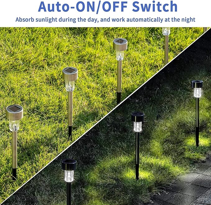 GIGALUMI Solar Pathway Lights, Stainless Steel IP44 Waterproof Auto On/Off - Image 4