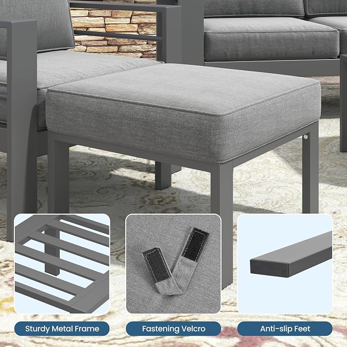 Wisteria Lane Patio Furniture Footstools Metal Ottomans Set of 2, Metal Outdoor - Image 7