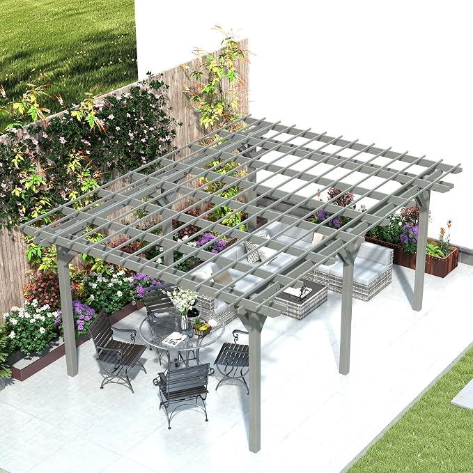 Outsunny 12' x 16' Outdoor Pergola, Wood Gazebo Grape Trellis - Image 6