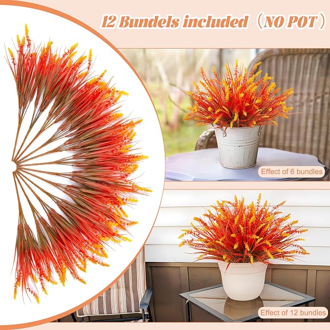 Artificial Fake Plants Flowers for Outdoors Fall Decor, 12 Bundles Fall Leaves - Image 6