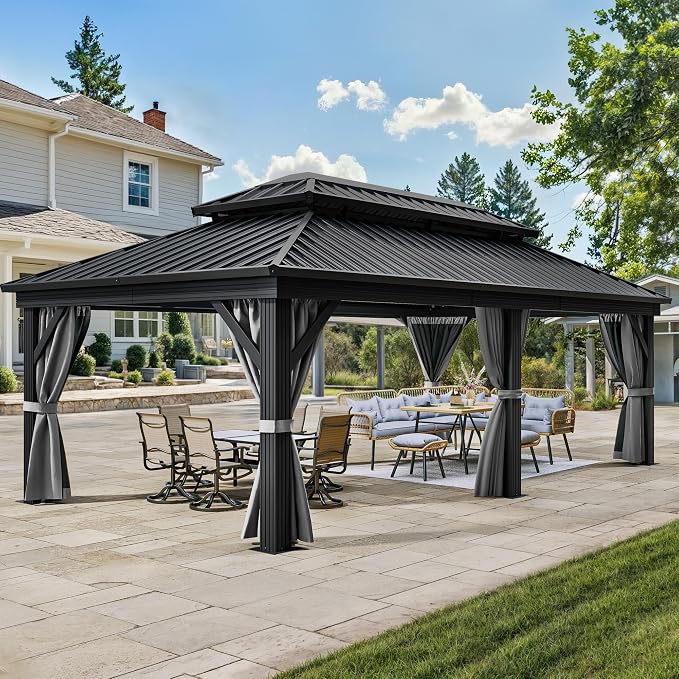 YITAHOME 12X18FT Metal Hardtop Gazebo Double Roof Canopy Galvanized Iron by YITAHOME