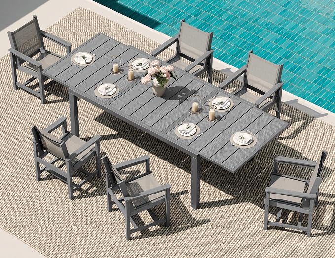 SERWALL 7-Piece Patio Dining Sets, All Weather HDPE Patio Furniture Set by SERWALL