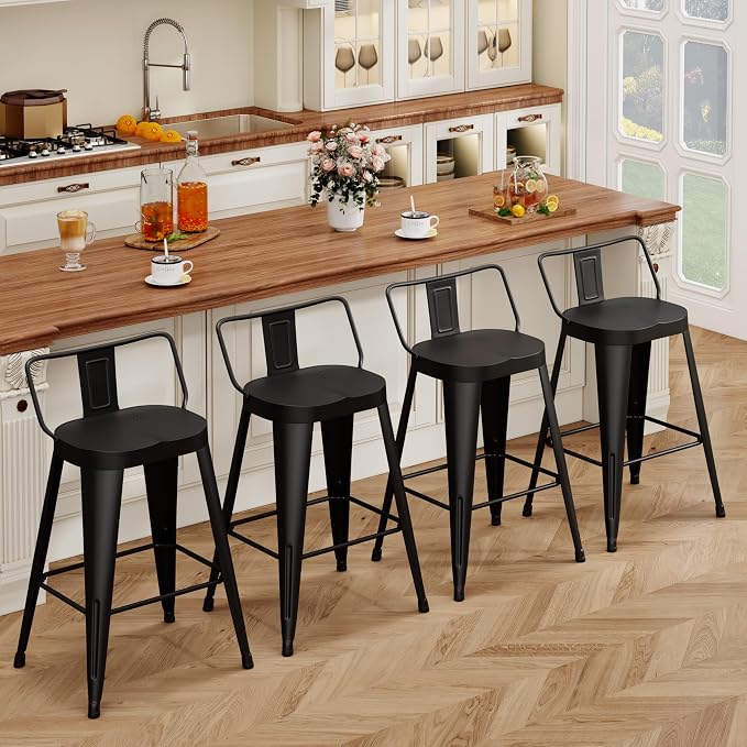 ALISH 30 Inch Bar Stools Set of 4, Industrial Metal Barstools Farmhouse Bar - Image 6