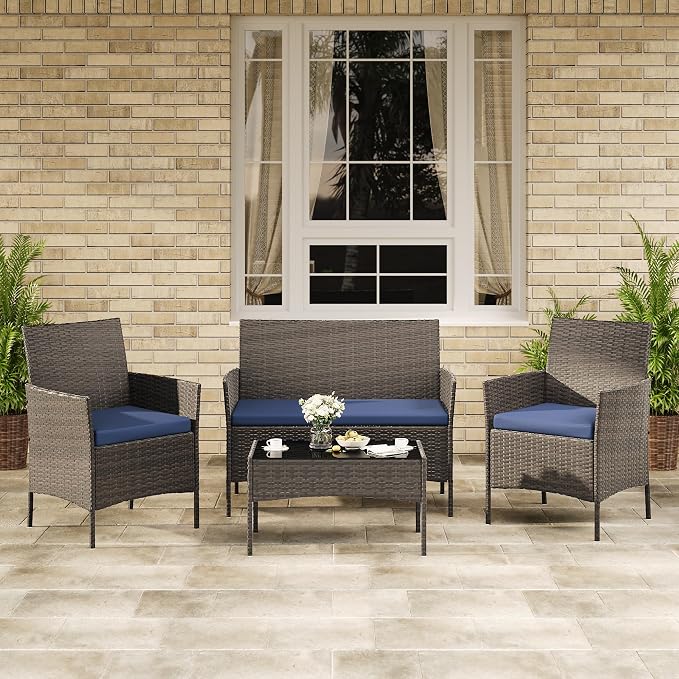 GAOMON 4-Piece Patio Furniture Set, Modern PE Rattan Conversation Set - Image 9