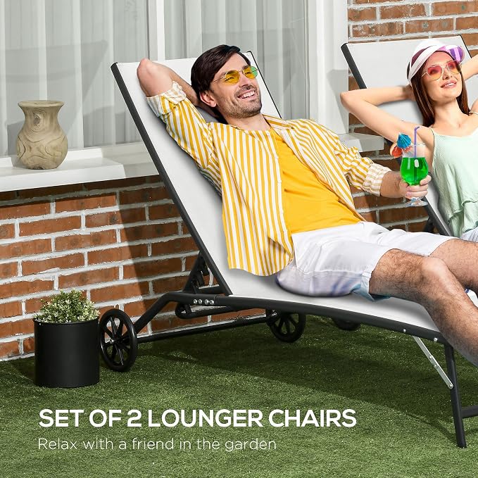 Outsunny Chaise Lounge Outdoor, 2 Piece Lounge Chair - Image 4