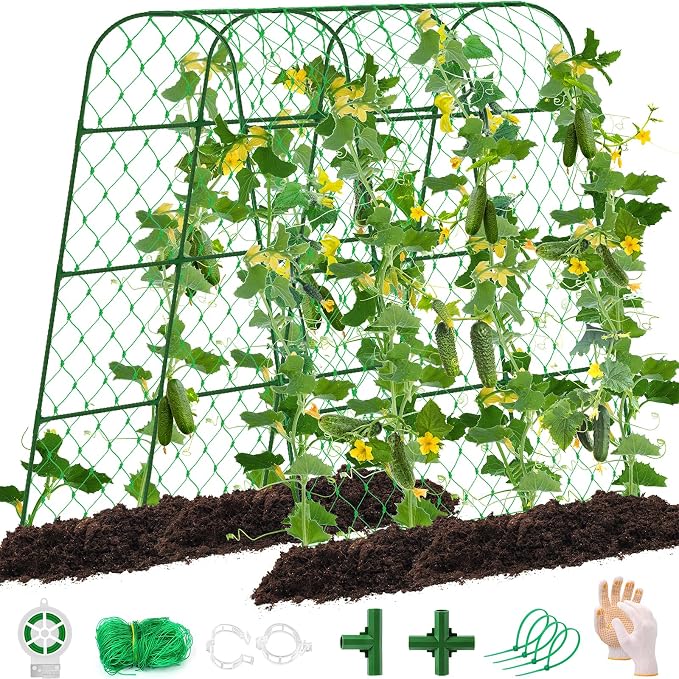 Cucumber Trellis for Raised Bed, U-Shape Garden Trellis for Climbing Plants by WLLEYAY