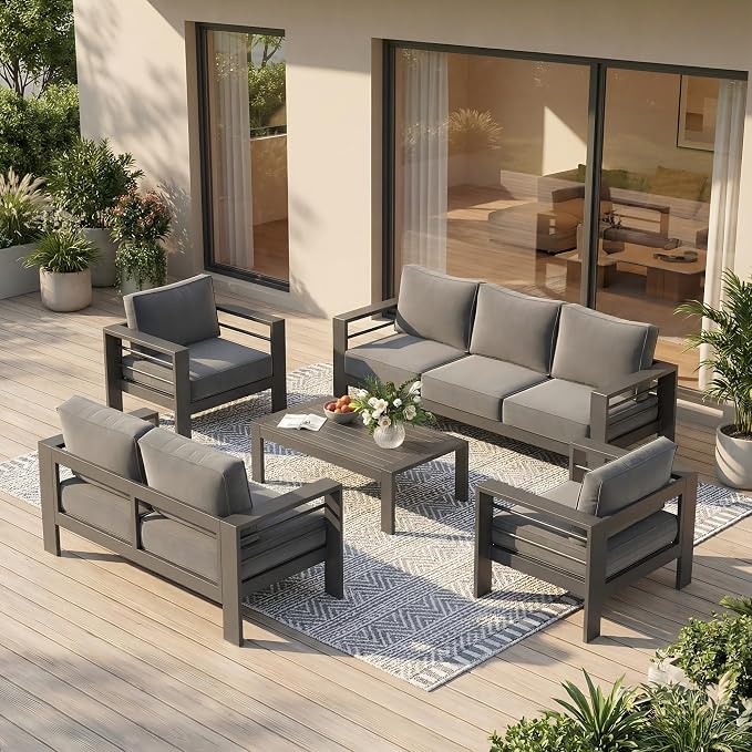 Solaste Aluminum Outdoor Patio Furniture Set, 7 Seats Patio Sectional Sofa by Solaste