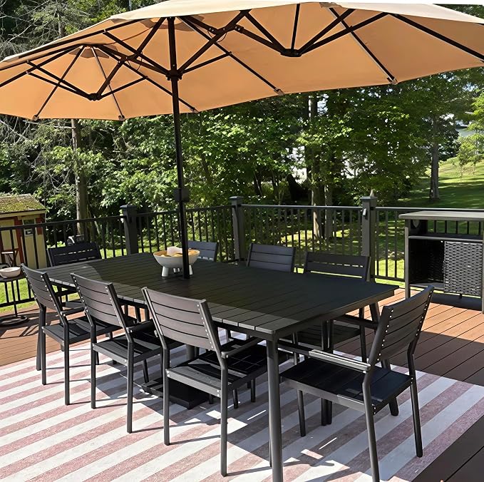 95" Patio Outdoor Dining Table for 8-10, Weather-Resistant Wood-Grain Top - Image 2