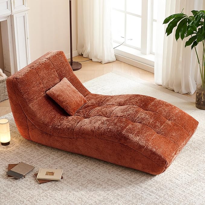 Chaise Lounge Chair with Curved Back, Modern Upholstered Recliner Sofa by Unknown