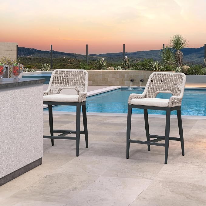 PURPLE LEAF Counter Height Bar Stools Set of 2 Outdoor Bar Chair by PURPLELEAF
