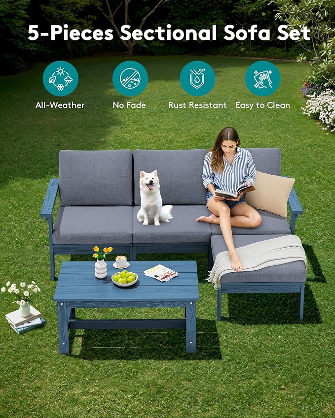 SERWALL Outdoor Sectional Sofa Set, 5-piece Outdoor Modula Couch Set - Image 3