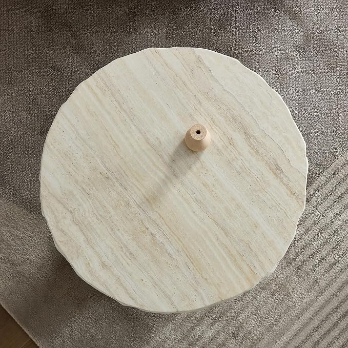 23.82" Round Side Table Small Coffee Table Faux Marble Pattern End Table Cement - Image 7