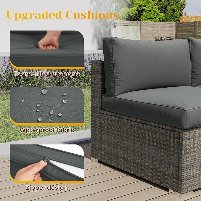 5 Piece Outdoor Patio Sectional Furniture Set, Weather Resistant Rattan Outside - Image 3