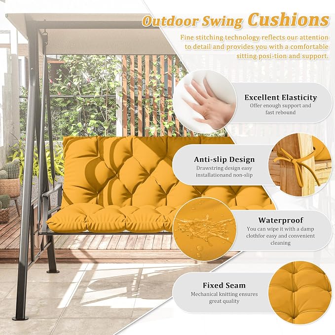 Porch Swing Cushion with Backrest 2-3 Seater Outdoor Bench Cushions Waterproof - Image 4