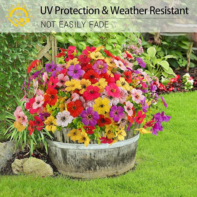 MACTING Artificial Flowers for Outdoors 12 Bundles Faux Outdoor Plants UV - Image 2