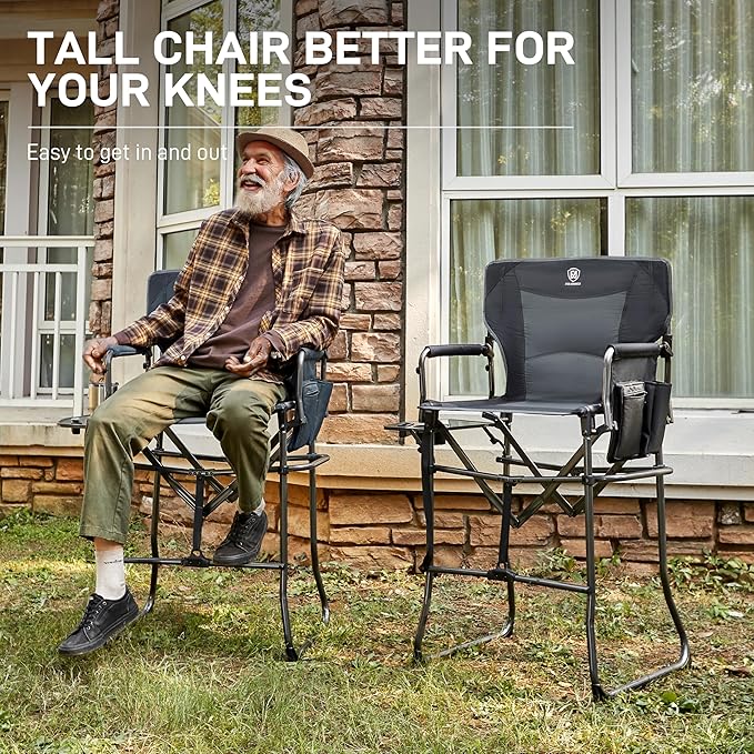 EVER ADVANCED Portable 30.7" Seat Height Tall Folding Camping Chair Directors - Image 3