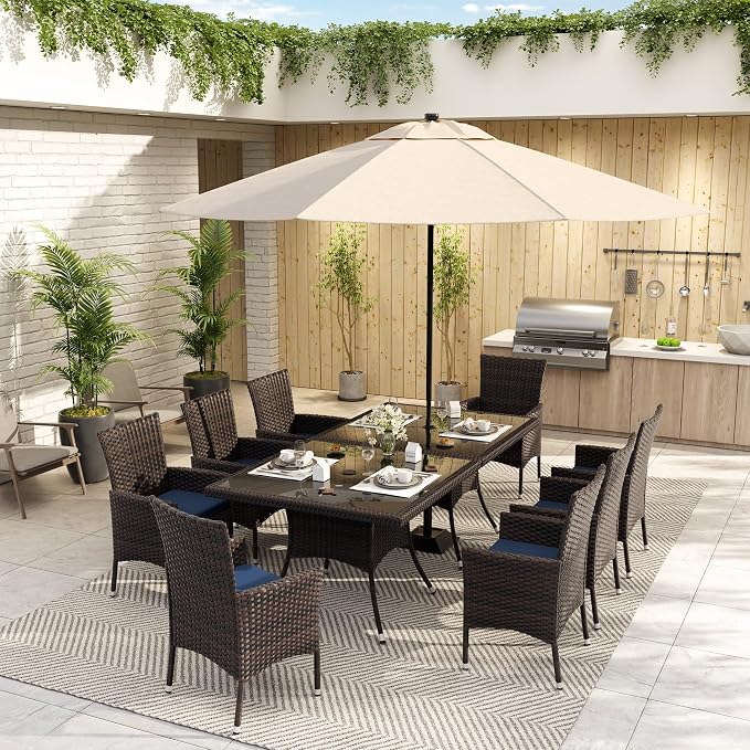 ALAULM 10 Piece Patio Dining Set All-Weather Wicker Outdoor Dining Table and - Image 3